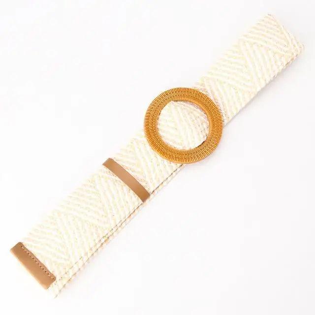 Cinturón de Cintura Encantador para Mujeres con Hebilla Redonda de Madera Clásica