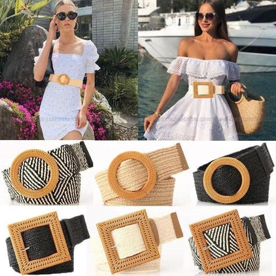 Ceinture de taille charmante pour femmes avec boucle en bois ronde classique