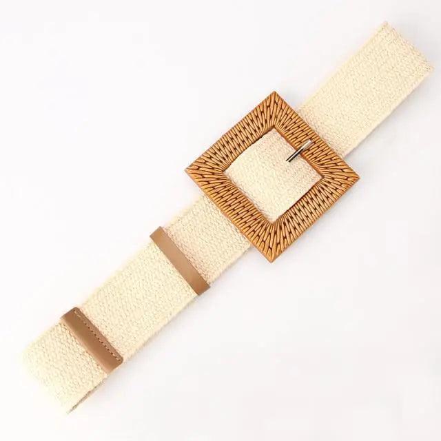 Cinturón de Cintura Encantador para Mujeres con Hebilla Redonda de Madera Clásica