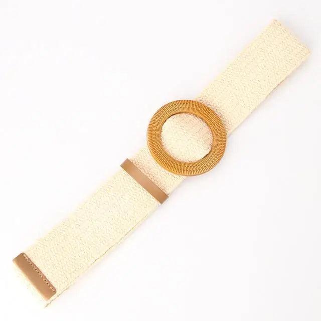 Cinturón de Cintura Encantador para Mujeres con Hebilla Redonda de Madera Clásica