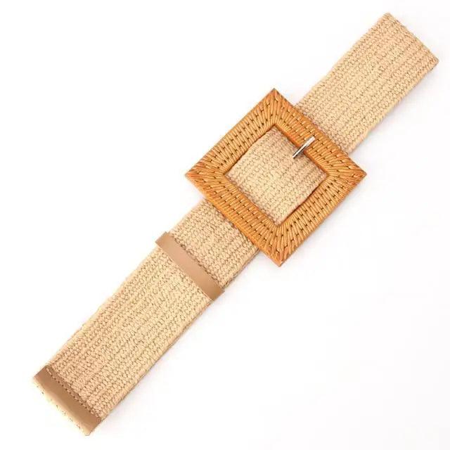Cinturón de Cintura Encantador para Mujeres con Hebilla Redonda de Madera Clásica