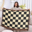 Checked Feline Woven Blanket – Gold & Black Cat Outline Throw