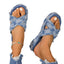 Checkered Raw Hem Open Toe Platform Sandals