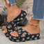 Checkered Raw Hem Open Toe Platform Sandals