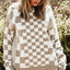 Checkered Round Neck Long Sleeve Sweater - Korvel