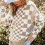 Checkered Round Neck Long Sleeve Sweater - Korvel