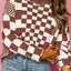 Checkered Round Neck Long Sleeve Sweater - Korvel