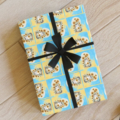 Papier Cadeau à Rouleau avec Design de Chat et Tournesol Joyeux