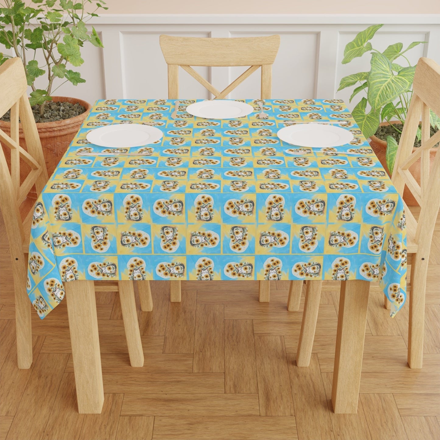Mantel de mesa de gato girasol alegre para comedor