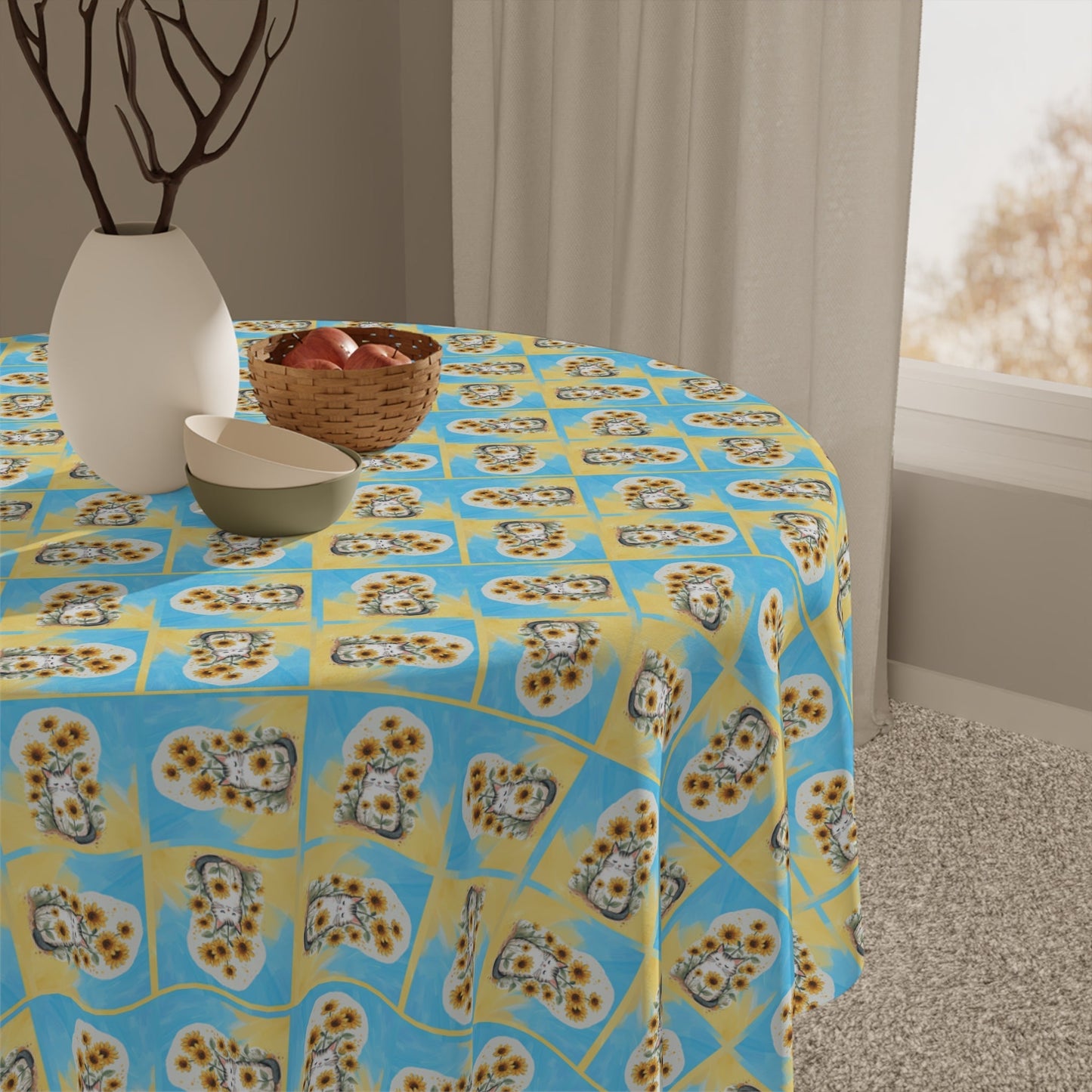 Mantel de mesa de gato girasol alegre para comedor