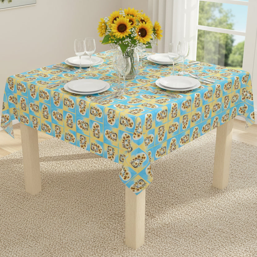 Mantel de mesa de gato girasol alegre para comedor