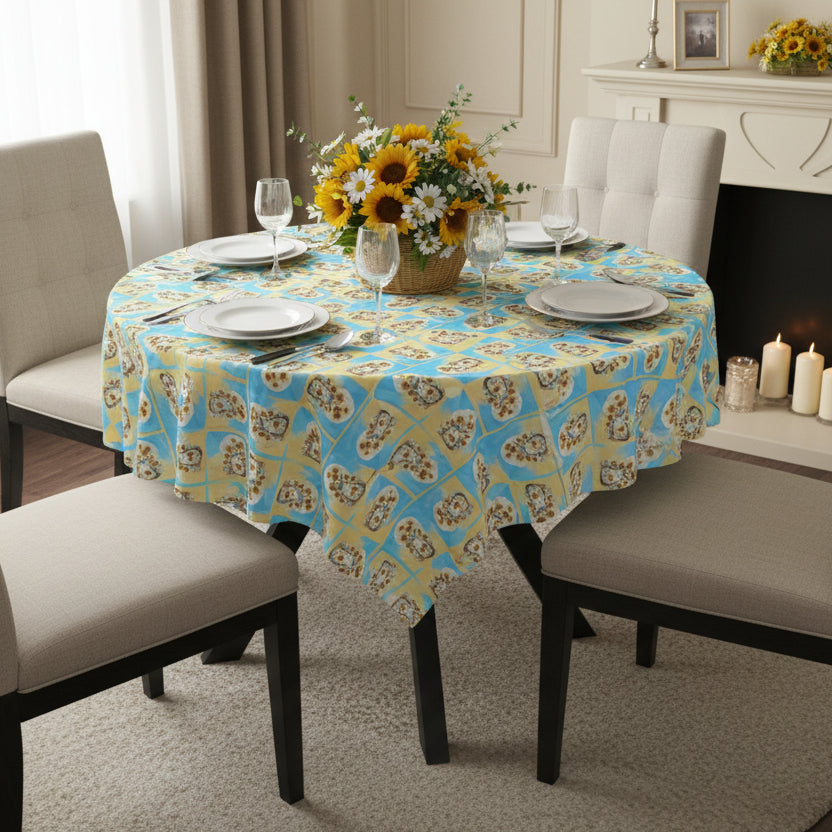 Mantel de mesa de gato girasol alegre para comedor