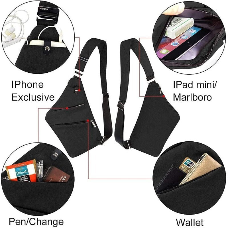 Chest bag casual bag black shoulder lightweight anti-theft outdoor sports travel men's and women's mountaineering bag - Korvel