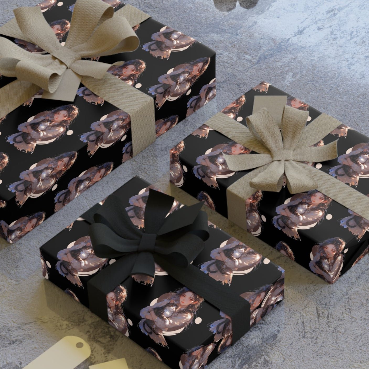 Papier Cadeau Chic Noir Anime Cat Lady