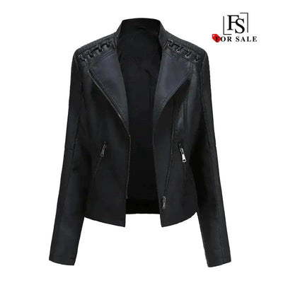 Manteau en Cuir Noir Chic Féminin Mandotos avec Détails de Style Biker