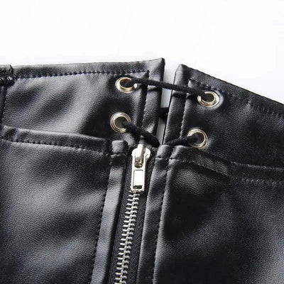 Mandotos Black Leather Lace-Up Skirt