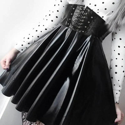 Mandotos Black Leather Lace-Up Skirt
