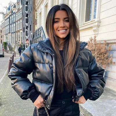 Chic Winter PU Leather Bomber Jackets