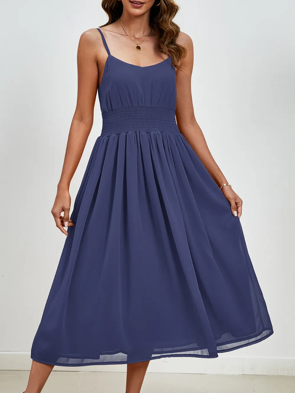 Chiffon dress V-neck strapless long dress for wedding guests - Korvel
