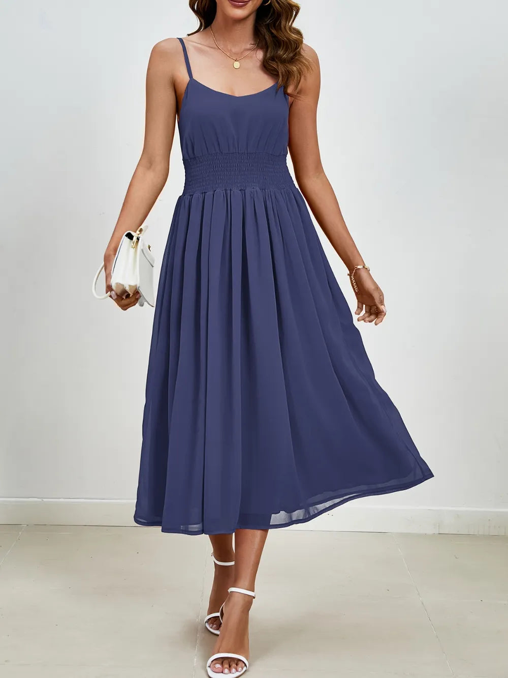 Chiffon dress V-neck strapless long dress for wedding guests - Korvel