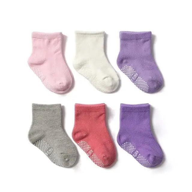 Premium Anti-Slip Cotton Socks Set for Kids - 6 Pairs