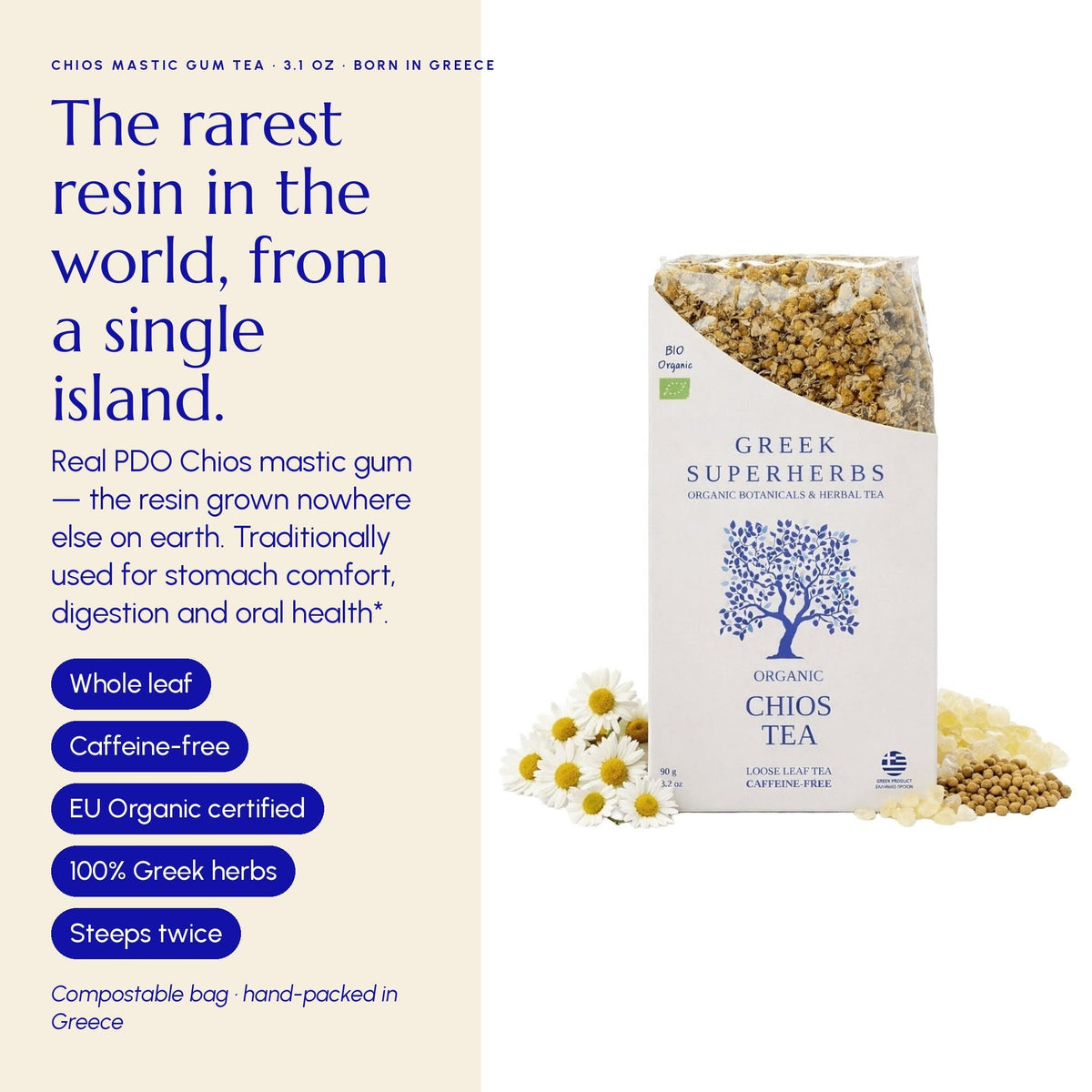 Infusión Aegean Bliss: mezcla de manzanilla, lentisco y mahlepi