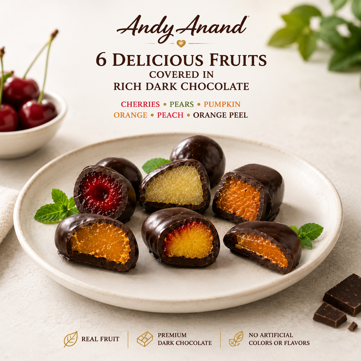 Caja de Regalo de Frutas Cubiertas de Chocolate ANDY ANAND - 20 Piezas