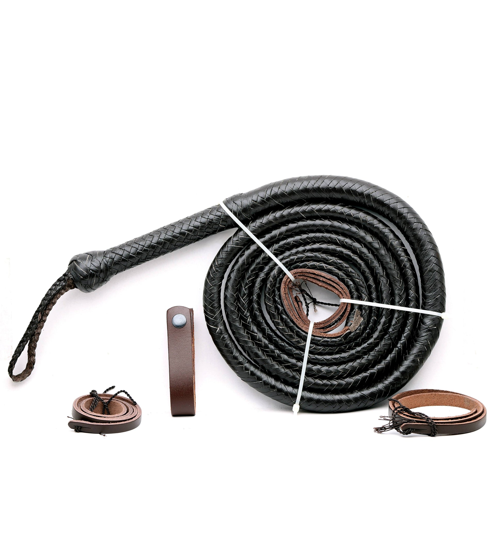 Premium Choco Black Leather Bull Whip – Handcrafted by KBS Knives Store (4ft–16ft) - Korvel
