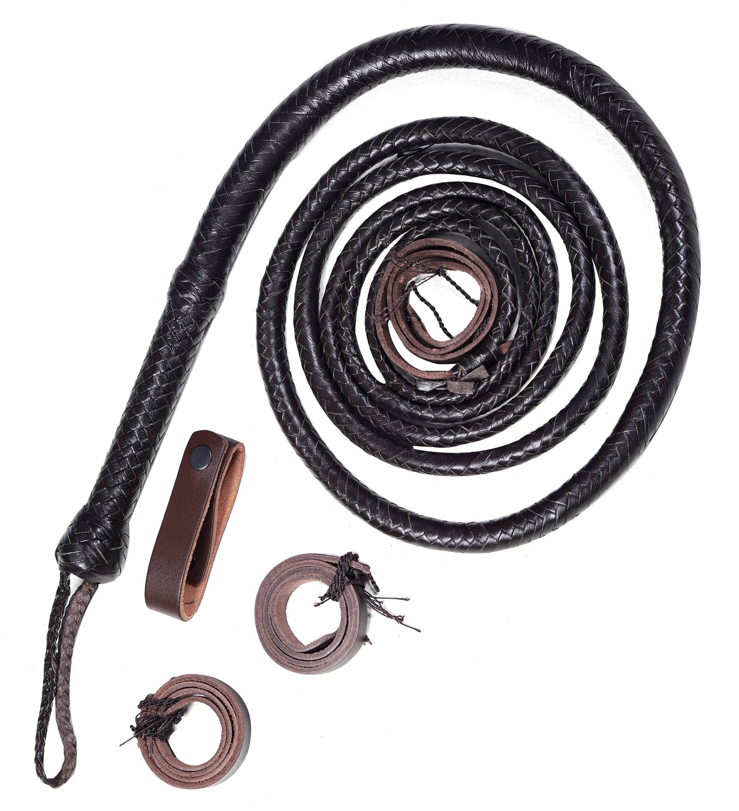 Premium Choco Black Leather Bull Whip – Handcrafted by KBS Knives Store (4ft–16ft) - Korvel