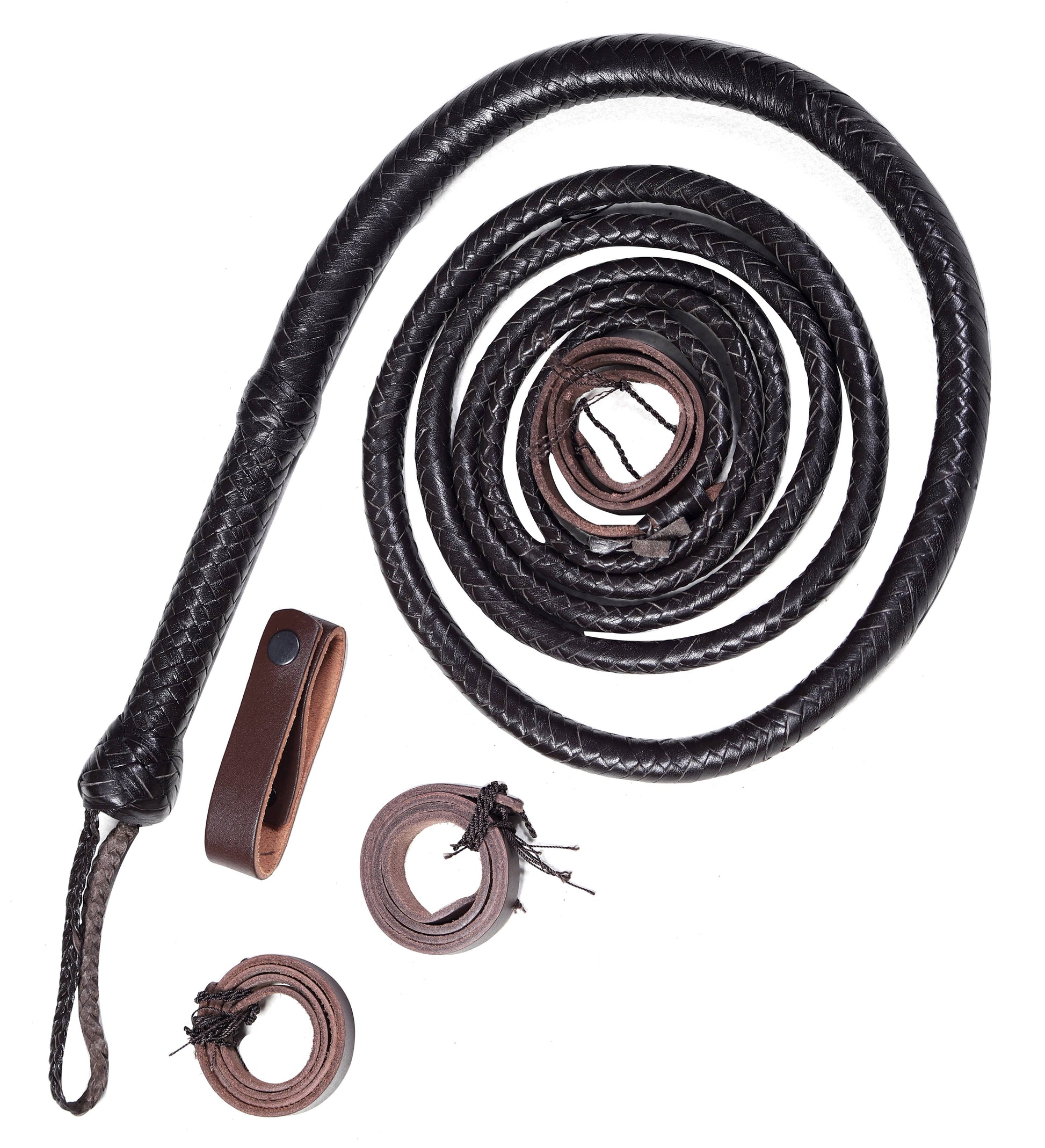 Premium Choco Black Leather Bull Whip – Handcrafted by KBS Knives Store (4ft–16ft) - Korvel