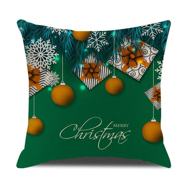 Housse de coussin en coton et lin à motif rayé vert de Noël