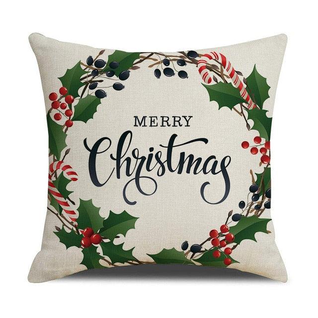 Housse de coussin en coton et lin à motif rayé vert de Noël