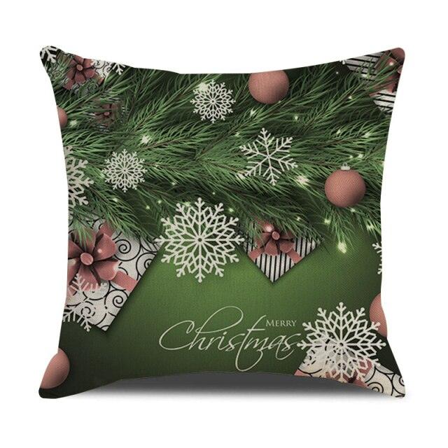 Housse de coussin en coton et lin à motif rayé vert de Noël