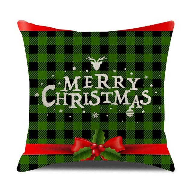 Housse de coussin en coton et lin à motif rayé vert de Noël