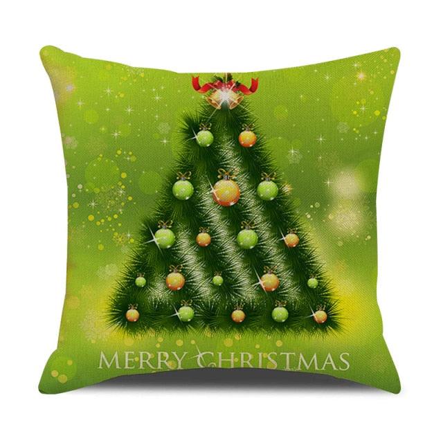 Housse de coussin en coton et lin à motif rayé vert de Noël