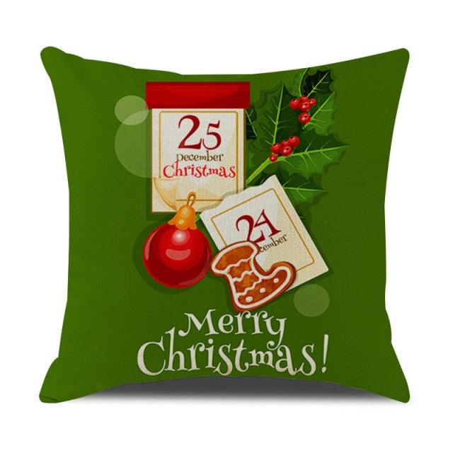 Housse de coussin en coton et lin à motif rayé vert de Noël