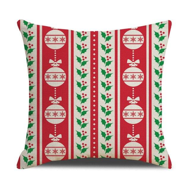 Housse de coussin en coton et lin à motif rayé vert de Noël