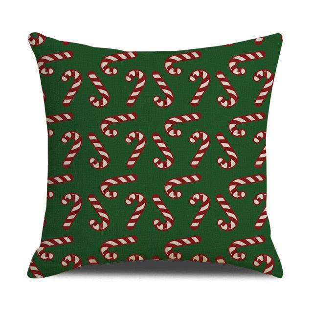 Housse de coussin en coton et lin à motif rayé vert de Noël
