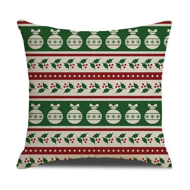 Housse de coussin en coton et lin à motif rayé vert de Noël