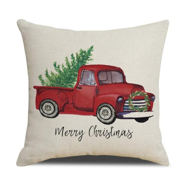 Housse de coussin en coton et lin à motif rayé vert de Noël