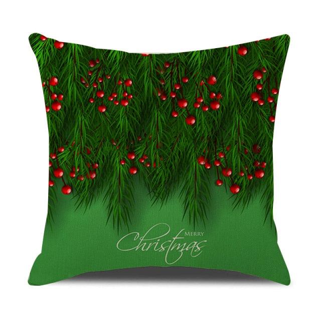 Housse de coussin en coton et lin à motif rayé vert de Noël