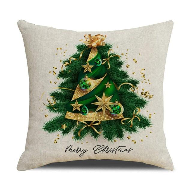 Housse de coussin en coton et lin à motif rayé vert de Noël