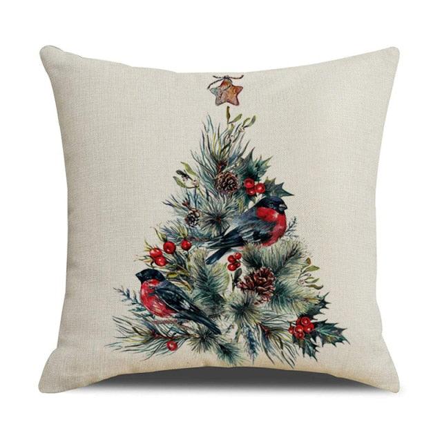 Housse de coussin en coton et lin à motif rayé vert de Noël