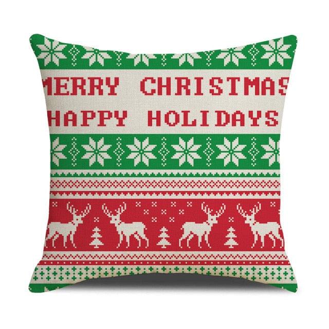 Housse de coussin en coton et lin à motif rayé vert de Noël