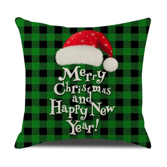 Housse de coussin en coton et lin à motif rayé vert de Noël