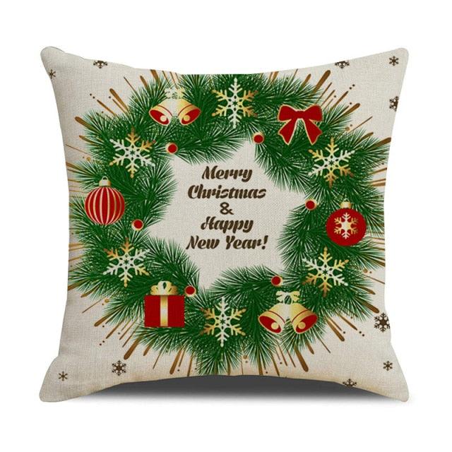 Housse de coussin en coton et lin à motif rayé vert de Noël