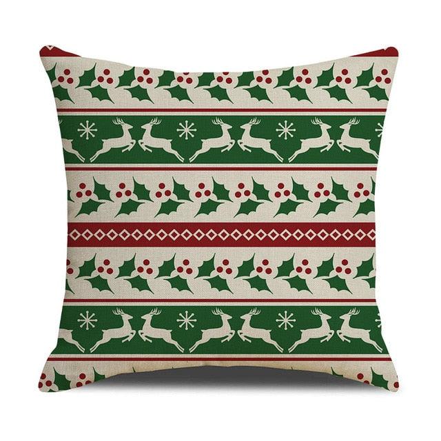 Housse de coussin en coton et lin à motif rayé vert de Noël