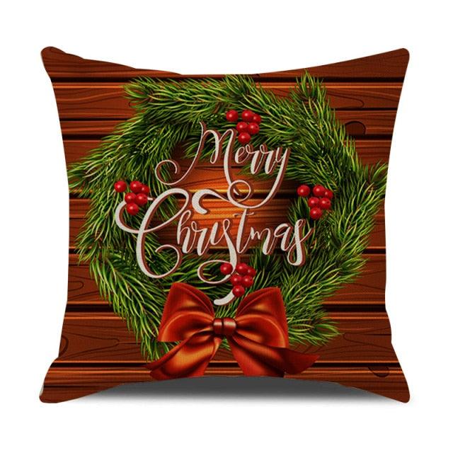 Housse de coussin en coton et lin à motif rayé vert de Noël