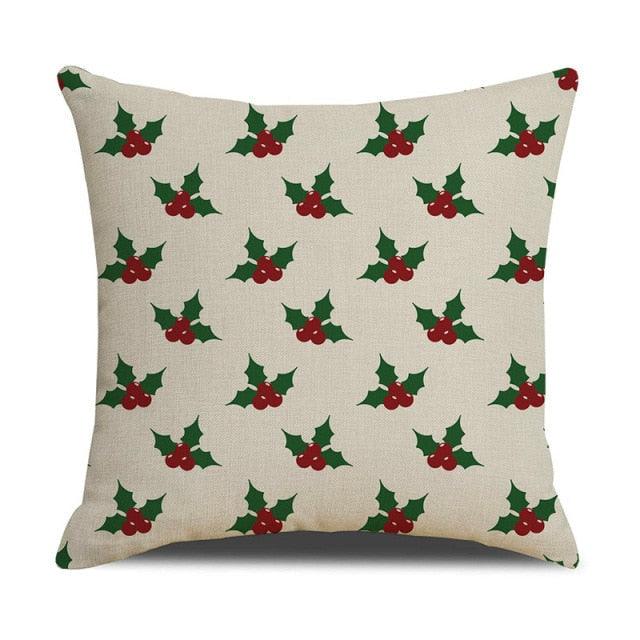 Housse de coussin en coton et lin à motif rayé vert de Noël