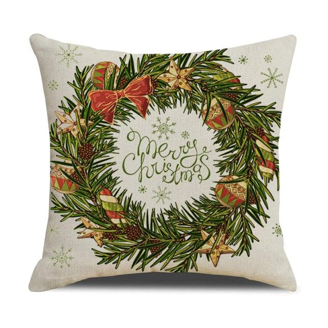 Housse de coussin en coton et lin à motif rayé vert de Noël